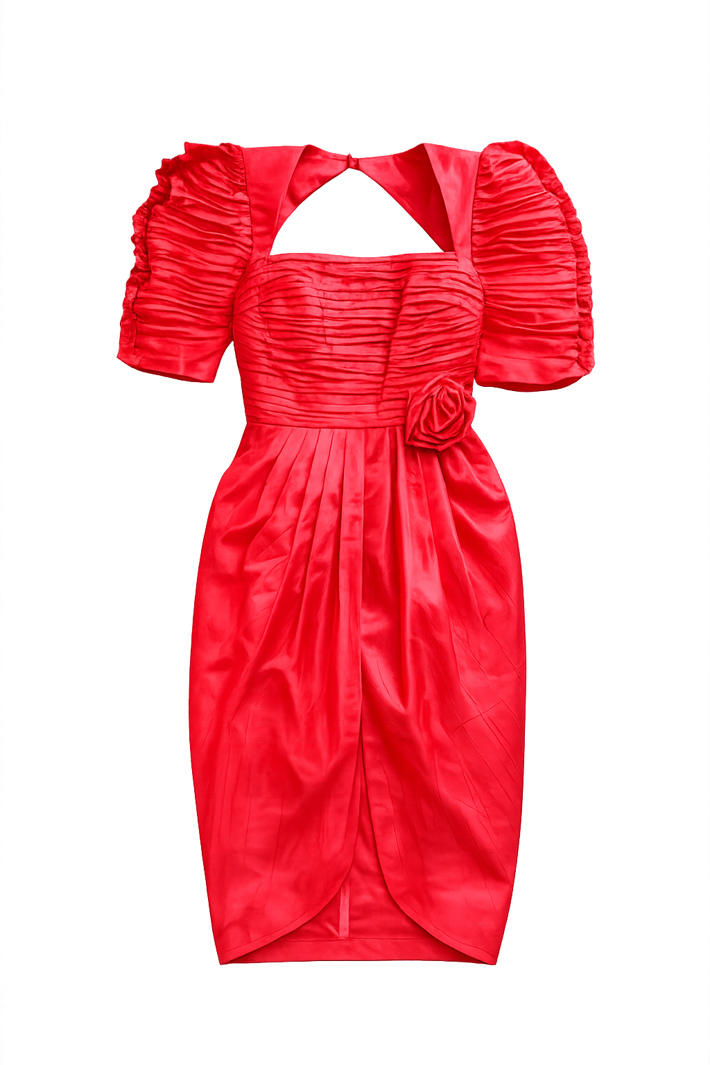 Vintage 1980s BB Collection by Barbara Black Red Taffeta Ruffled Rosette Cocktail Dress