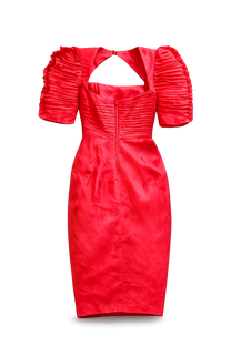 Vintage 1980s BB Collection by Barbara Black Red Taffeta Ruffled Rosette Cocktail Dress
